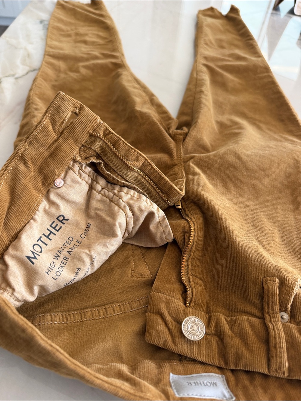 MOTHER High Waisted Corduroy Jeans in Camel Brown